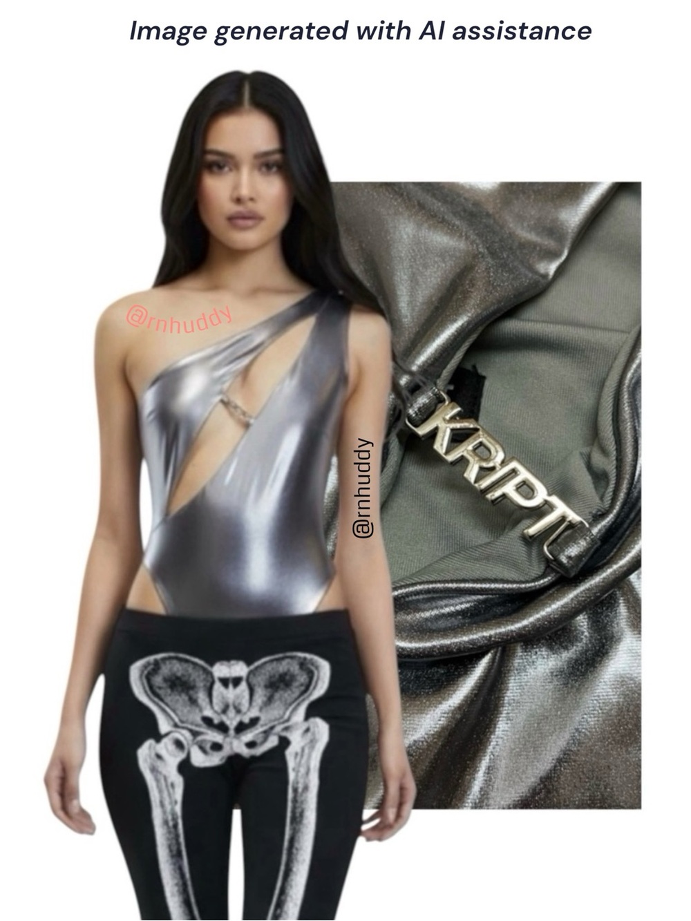The Kript S silver one shoulder cutout bodysuit